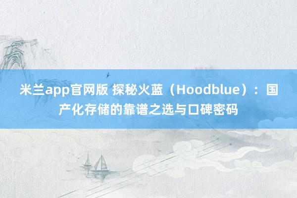 米兰app官网版 探秘火蓝（Hoodblue）：国产化存储的靠谱之选与口碑密码