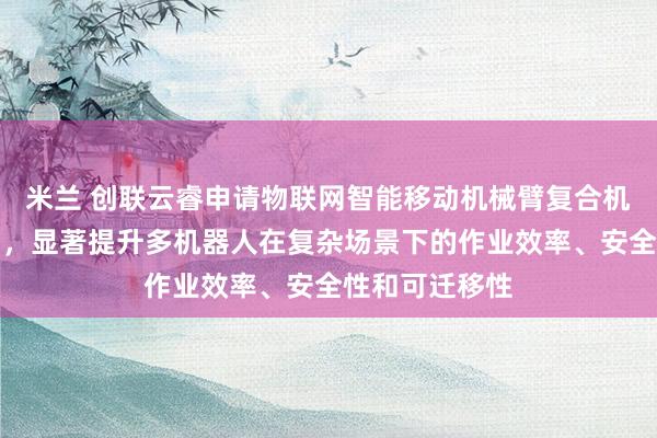 米兰 创联云睿申请物联网智能移动机械臂复合机器人系统专利，显著提升多机器人在复杂场景下的作业效率、安全性和可迁移性