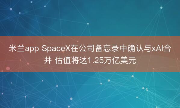 米兰app SpaceX在公司备忘录中确认与xAI合并 估值将达1.25万亿美元