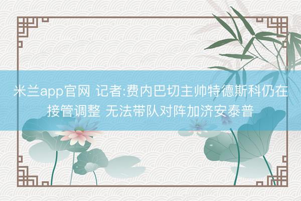 米兰app官网 记者:费内巴切主帅特德斯科仍在接管调整 无法带队对阵加济安泰普
