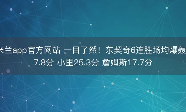 米兰app官方网站 一目了然！东契奇6连胜场均爆轰37.8分 小里25.3分 詹姆斯17.7分