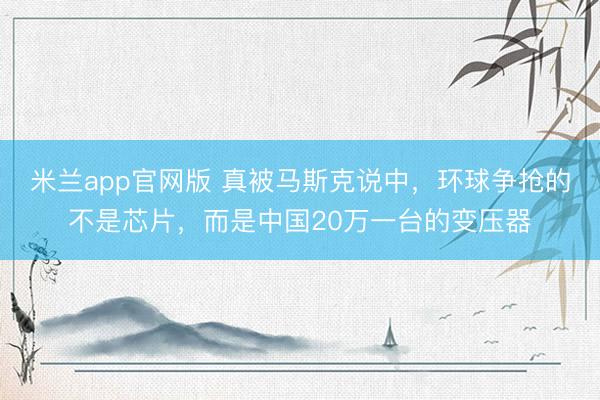米兰app官网版 真被马斯克说中，环球争抢的不是芯片，而是中国20万一台的变压器