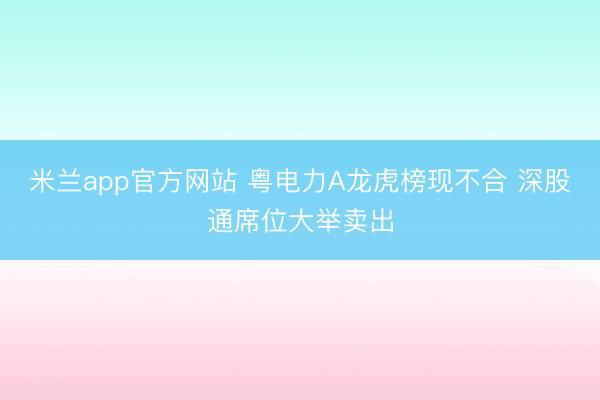 米兰app官方网站 粤电力A龙虎榜现不合 深股通席位大举卖出