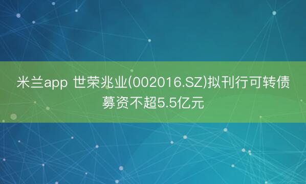 米兰app 世荣兆业(002016.SZ)拟刊行可转债募资不超5.5亿元