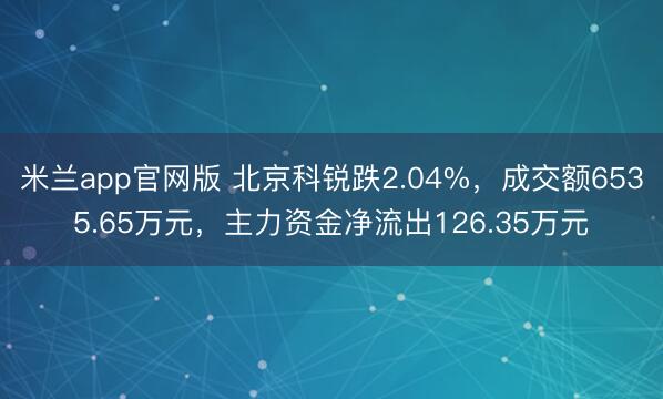 米兰app官网版 北京科锐跌2.04%，成交额6535.65万元，主力资金净流出126.35万元