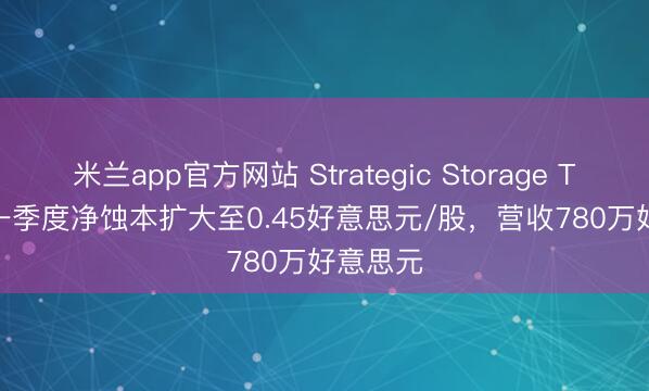 米兰app官方网站 Strategic Storage Trust VI一季度净蚀本扩大至0.45好意思元/股，营收780万好意思元
