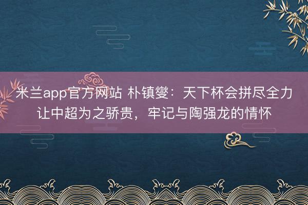 米兰app官方网站 朴镇燮：天下杯会拼尽全力让中超为之骄贵，牢记与陶强龙的情怀