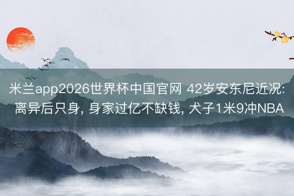 米兰app2026世界杯中国官网 42岁安东尼近况: 离异后只身, 身家过亿不缺钱, 犬子1米9冲NBA